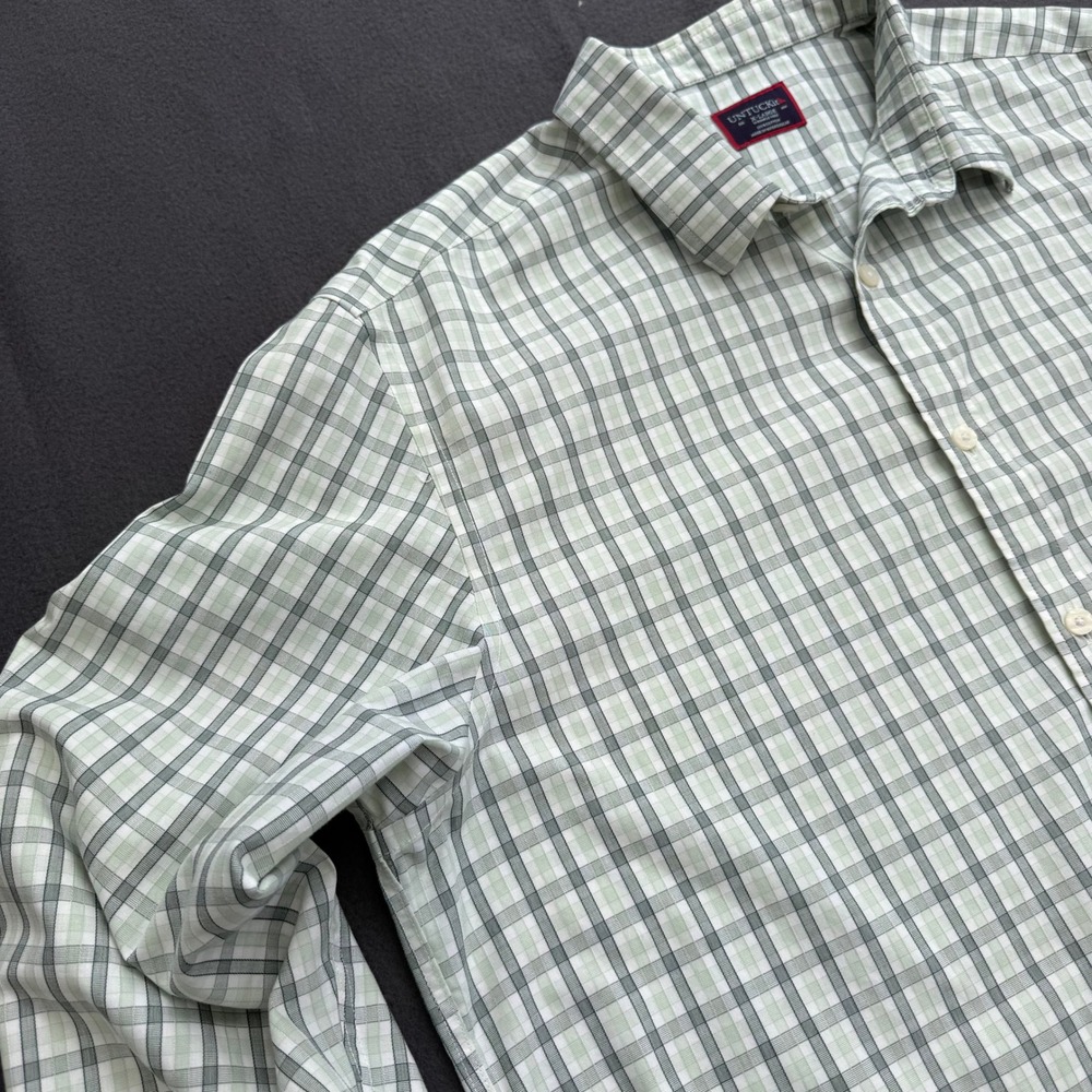 UNTUCKit Mens XL Green White Plaid Wrinkle Free Cotton Long Sleeve Button Down - Picture 7 of 9